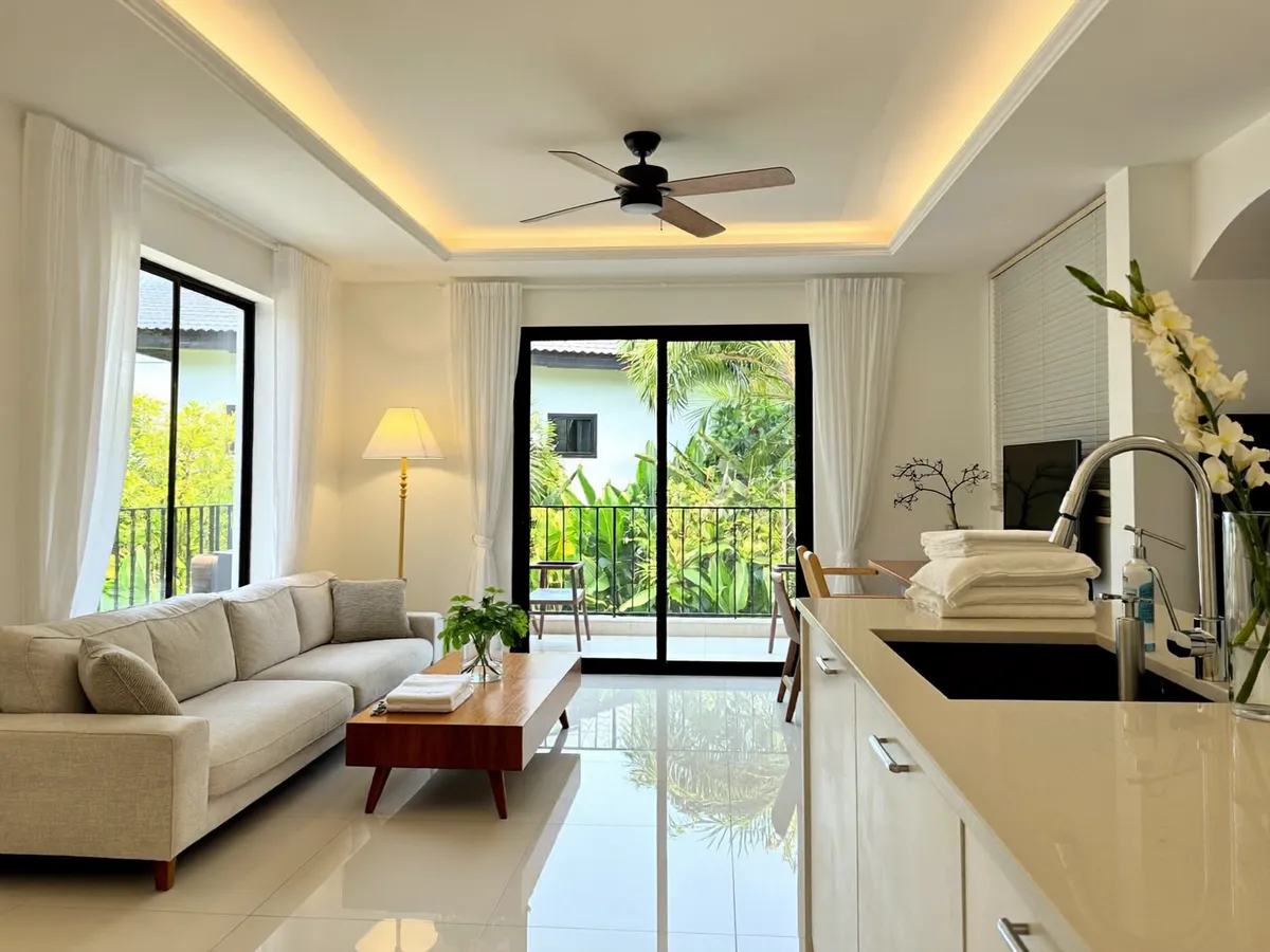 Sparkling clean Bali villa living room ready for handover